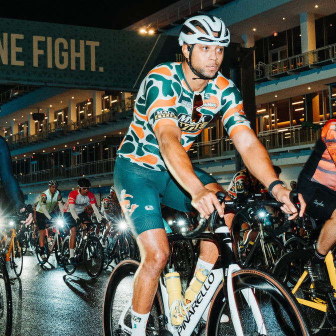 Hampton O'brien ( ob ) at the start of the 99  mile dcc ride in his team hurricanes x mack cycle giordana cycling kit for the 2024 edition of the event 