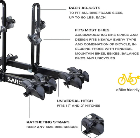 Saris Freedom 4 Bike Hitch Rack Cuscino Transport System - 4414B