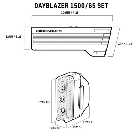 Blackburn Dayblazer 1500 Front + Dayblazer 65 Rear Bike Light Combo Set