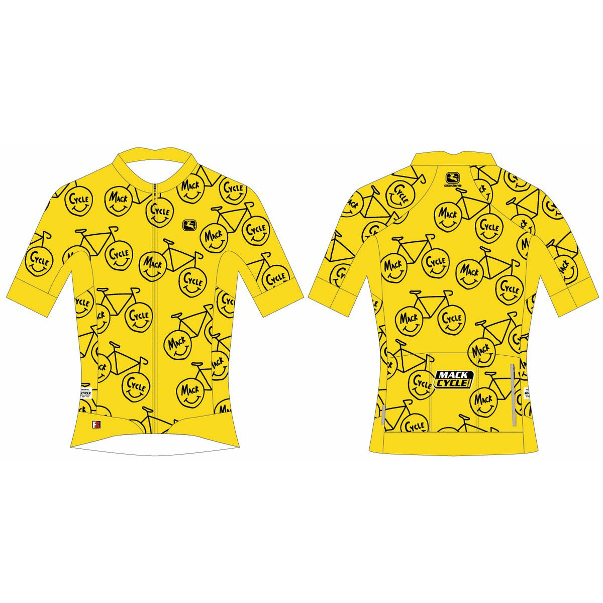 Yellow Cycling Jersey with Bicycle Happy Face Pattern 